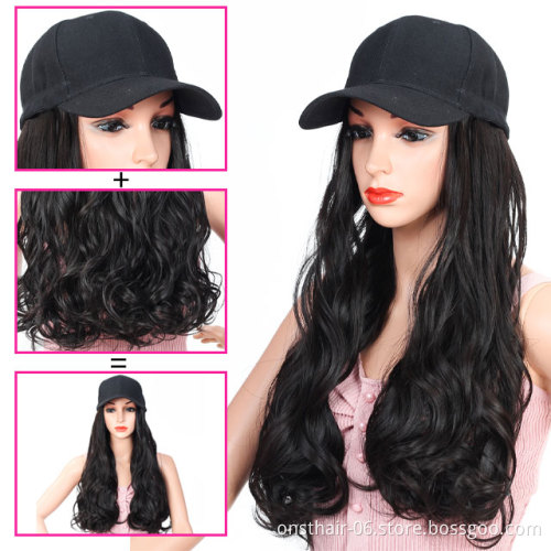 Hat Wig for Women Synthetic Long Wavy Curly Bucket Hat Wig All-in-one 613 Blonde Black Wig with Hat